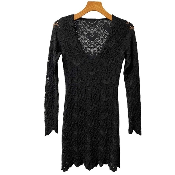 Nightcap x Carisa Rene Deep Scoop Long Sleeve Black Lace Mini Dress Size 2 - Picture 1 of 9